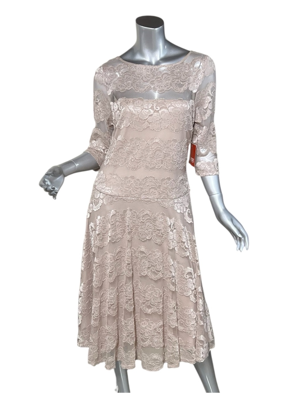 Melrose Women’s 10 Medium Champagne Lace Lined Midi Dress NEW With Tags